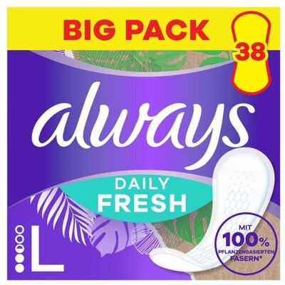 Always Daily Fresh Lot de 38 protège-slips longs sans parfum 100% fibres végétales Always Daily Fresh Lot de 38 protège-slips longs sans parfum 100% fibres végétales