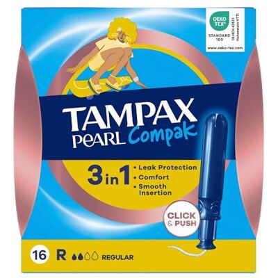 Tampax Pearl Compak Pearl Regular, tampon avec applicateur, offre confort, protection et discrétion, 128 pièces Tampax Pearl Compak Pearl Regular, tampon avec applicateur, offre confort, protection et discrétion, 128 pièces
