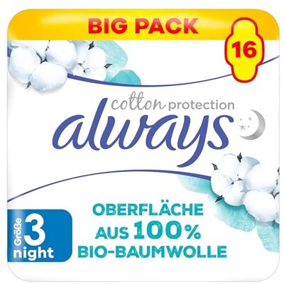 Always Ultra Serviettes hygiéniques pour femme Taille 3, Night (16 serviettes hygiéniques avec ailettes), protection en coton biologique, protection sûre et surface 100% coton bio Always Ultra Serviettes hygiéniques pour femme Taille 3, Night (16 serviettes hygiéniques avec ailettes), protection en coton biologique, protection sûre et surface 100% coton bio