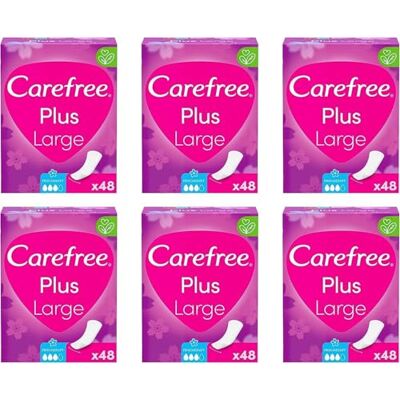 Carefree Lot de 6 packs de 48 protège-slips extra larges et super absorbants pour retenir instantanément les liquides, neutralise les odeurs, taille plus large Carefree Lot de 6 packs de 48 protège-slips extra larges et super absorbants pour retenir instantanément les liquides, neutralise les odeurs, taille plus large