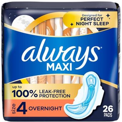 Always Maxi Lot de 26 serviettes pour femme avec ailes sans parfum Taille 4 Always Maxi Lot de 26 serviettes pour femme avec ailes sans parfum Taille 4