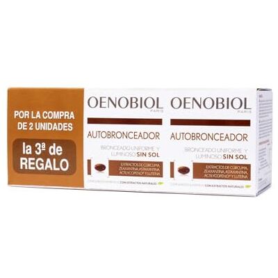 Oenobiol Triplo Autobronzant Visage et Corps Sans Soleil Complément Alimentaire Curcuma Lycopène Lutéine 90 Capsules Oenobiol Triplo Autobronzant Visage et Corps Sans Soleil Complément Alimentaire Curcuma Lycopène Lutéine 90 Capsules