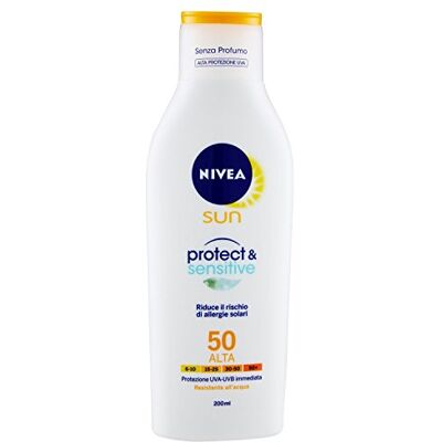 NIVEA Sun Protect & Sensitive Latte Solaire Protection FP50, Protection haute, 200 ml NIVEA Sun Protect & Sensitive Latte Solaire Protection FP50, Protection haute, 200 ml