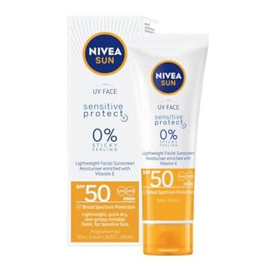 NIVEA Sun UV Face Sensitive Crème solaire SPF 50, protection solaire du visage sans parfum pour peaux sensibles, formule légère non grasse avec protection UVA/UVB, crème solaire quotidienne pour le NIVEA Sun UV Face Sensitive Crème solaire SPF 50, protection solaire du visage sans parfum pour peaux sensibles, formule légère non grasse avec protection UVA/UVB, crème solaire quotidienne pour le