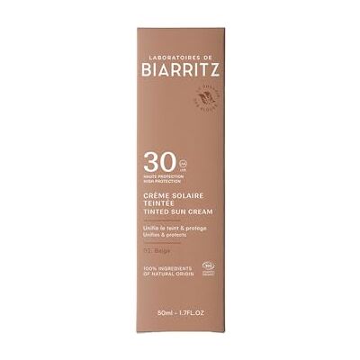 Laboratoire de Biarritz Laboratoires de Biarritz Crème solaire teintée visage Beige Certifié Bio SPF30 Hydratée, mate pour un éclat sain 50 ml Made in France Laboratoire de Biarritz Laboratoires de Biarritz Crème solaire teintée visage Beige Certifié Bio SPF30 Hydratée, mate pour un éclat sain 50 ml Made in France