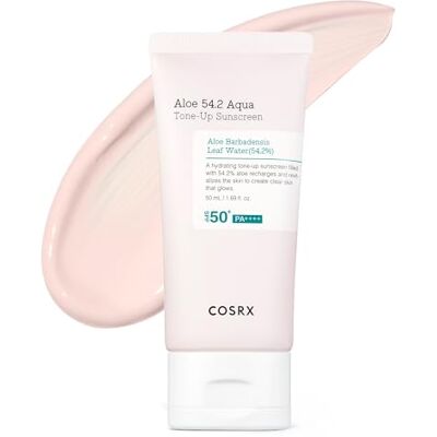 COSRX Aloe 54.2 Aqua Tone-up Sunscreen SPF 50, protection solaire hydratante et teintée pour peaux sensibles, protection UV, non gras, écran solaire teinté, écran solaire coréen, soin de la peau COSRX Aloe 54.2 Aqua Tone-up Sunscreen SPF 50, protection solaire hydratante et teintée pour peaux sensibles, protection UV, non gras, écran solaire teinté, écran solaire coréen, soin de la peau