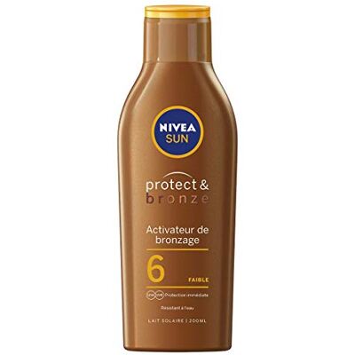 Sun Lait solaire activateur de bronzage Protect & Bronze FPS 6 (1 x 200 ml), crème solaire au carotène, protection solaire UVA/UVB pour un hâle naturellement bronzé Sun Lait solaire activateur de bronzage Protect & Bronze FPS 6 (1 x 200 ml), crème solaire au carotène, protection solaire UVA/UVB pour un hâle naturellement bronzé