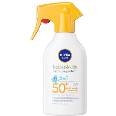 Sun Babies & Kids Sensitive Protect Spray Solaire – Bébé et Enfant – SPF 50+ – Spray solaire – Peau sujette à l’eczéma – Sans parfum – Résistant à l’eau – 270 ml Sun Babies & Kids Sensitive Protect Spray Solaire – Bébé et Enfant – SPF 50+ – Spray solaire – Peau sujette à l’eczéma – Sans parfum – Résistant à l’eau – 270 ml