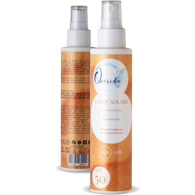 Querida Lait solaire Spray haute protection SPF50 – Protection UVA UVB certifiée – Fabriqué en Italie – Avec Aloe Vera et Calendula – Résistant à l'eau – Pour tous les types de peaux – 150 ml Querida Lait solaire Spray haute protection SPF50 – Protection UVA UVB certifiée – Fabriqué en Italie – Avec Aloe Vera et Calendula – Résistant à l'eau – Pour tous les types de peaux – 150 ml