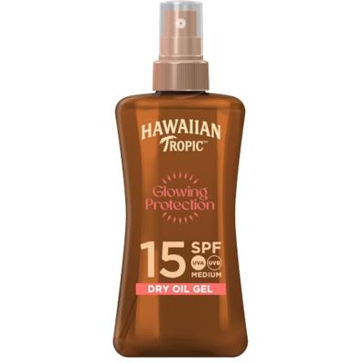 Hawaiian Tropic Glowing Protection Huile Solaire en Gel SPF 15 200ml Huile bronzante protection moyenne anti-UVA & UVB, résiste à l'eau, enrichie en karité et vitamine E, formule végane Hawaiian Tropic Glowing Protection Huile Solaire en Gel SPF 15 200ml Huile bronzante protection moyenne anti-UVA & UVB, résiste à l'eau, enrichie en karité et vitamine E, formule végane