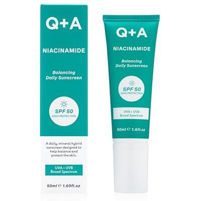 Q+A Crème Solaire Quotidienne à la Niacinamide SPF 50 : Ultra-Légère, Non Grasse, Protection UVA/UVB à Large Spectre, Contrôle de l'Huile, Affine les Pores Hydratante, 90% d'Ingrédients Naturels, 50ml Q+A Crème Solaire Quotidienne à la Niacinamide SPF 50 : Ultra-Légère, Non Grasse, Protection UVA/UVB à Large Spectre, Contrôle de l'Huile, Affine les Pores Hydratante, 90% d'Ingrédients Naturels, 50ml