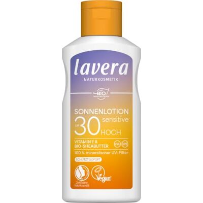 lavera Lotion solaire Sensitiv SPF 30 Crème solaire sans filtre UV chimique Pour peaux sensibles Imperméable Végétalien Cosmétique naturel 100 ml lavera Lotion solaire Sensitiv SPF 30 Crème solaire sans filtre UV chimique Pour peaux sensibles Imperméable Végétalien Cosmétique naturel 100 ml
