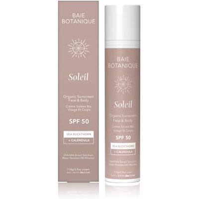 Baie Botanique Protection solaire organique minérale non toxique pour le visage et le corps SPF 50 Argousier et calendula naturel végétalien sans empreinte blanche Sans filtre chimique Anti-récif UVA Baie Botanique Protection solaire organique minérale non toxique pour le visage et le corps SPF 50 Argousier et calendula naturel végétalien sans empreinte blanche Sans filtre chimique Anti-récif UVA
