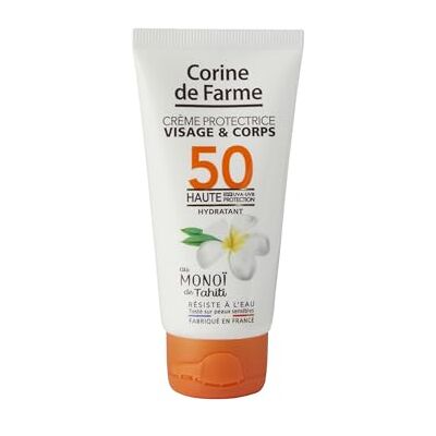 Corine de Farme Crème Protectrice Visage & Corps SPF50 Haute Protection UVA & UVB au Monoï de Tahiti Résiste à l'Eau Fabriqué en France 50ml Corine de Farme Crème Protectrice Visage & Corps SPF50 Haute Protection UVA & UVB au Monoï de Tahiti Résiste à l'Eau Fabriqué en France 50ml