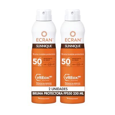 Ecran Sunnique Lot de 2 brumes de protection solaire FPS 50, protection UVB + UVA et IR-A, renforce les défenses, protège la peau, hydratation 24 h, formule avec VitEox 80, pour toute la famille 2 x Ecran Sunnique Lot de 2 brumes de protection solaire FPS 50, protection UVB + UVA et IR-A, renforce les défenses, protège la peau, hydratation 24 h, formule avec VitEox 80, pour toute la famille 2 x
