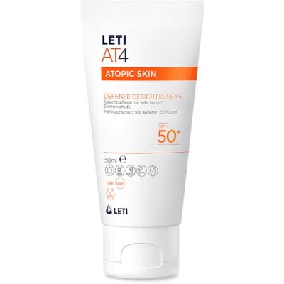 Leti AT4 Defense Gesichtscreme SPF 50+ Wasserabweisende, hautschützende Gesichtspflege mit hohem Sonnenschutz (SPF 50+) bei trockener oder zu Neurodermitis neigender Haut, 50 ml Crème Leti AT4 Defense Gesichtscreme SPF 50+ Wasserabweisende, hautschützende Gesichtspflege mit hohem Sonnenschutz (SPF 50+) bei trockener oder zu Neurodermitis neigender Haut, 50 ml Crème