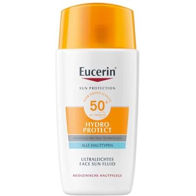 Eucerin Sun Face Hydro Protect Ultra-Light Sun Fluid SPF 50+ 50ml, Crème Solaire à l'Acide Hyaluronique Hydrate Instantanément, Protection Solaire Visage avec Filtre UVA/UVB Eucerin Sun Face Hydro Protect Ultra-Light Sun Fluid SPF 50+ 50ml, Crème Solaire à l'Acide Hyaluronique Hydrate Instantanément, Protection Solaire Visage avec Filtre UVA/UVB