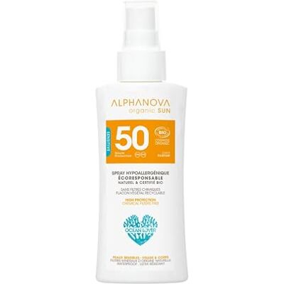 Alphanova Spray solaire SPF50 Naturel et Bio Format voyage bagage cabine 90g Sans parfum Alphanova Spray solaire SPF50 Naturel et Bio Format voyage bagage cabine 90g Sans parfum