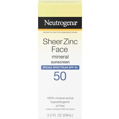 Neutrogena Sheer Zinc Face Dry Touch Spf#50 Sunscreen 2 oz (59 ml) (Lot de 2) Neutrogena Sheer Zinc Face Dry Touch Spf#50 Sunscreen 2 oz (59 ml) (Lot de 2)