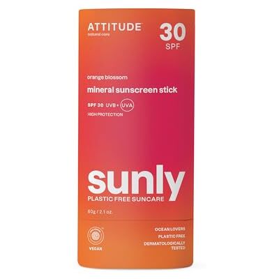 BIO SPECTRA ATTITUDE ATTITUDE Mineral Sunscreen Stick with Zinc Oxide, SPF 30, EWG Verified, Plastic-Free, Broad Spectrum UVA/UVB Protection, Dermatologically Tested, Vegan, Orange Blossom, 60 g BIO SPECTRA ATTITUDE ATTITUDE Mineral Sunscreen Stick with Zinc Oxide, SPF 30, EWG Verified, Plastic-Free, Broad Spectrum UVA/UVB Protection, Dermatologically Tested, Vegan, Orange Blossom, 60 g