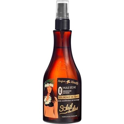 SOLEIL DES ILES Soleil des Îles Huile Sèche Bronzante au Monoï de Tahiti 100% Naturel – Parfum Vanille Accélérateur de bronzage Fabriqué en France SOLEIL DES ILES Soleil des Îles Huile Sèche Bronzante au Monoï de Tahiti 100% Naturel – Parfum Vanille Accélérateur de bronzage Fabriqué en France
