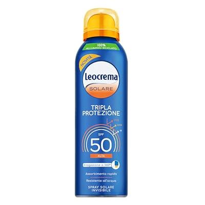 Leocrema Crème solaire Spray Invisible SPF 50, triple protection contre les rayons du soleil, Formule transparente et résistante à l'eau, 150 ml Leocrema Crème solaire Spray Invisible SPF 50, triple protection contre les rayons du soleil, Formule transparente et résistante à l'eau, 150 ml