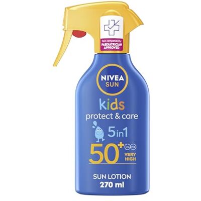 Sun Kids Protect & Care Spray déclencheur SPF 50+ (270 ml), résistant à l'eau, crème solaire pour enfants, fournit une protection UVA + UVB instantanée et efficace Sun Kids Protect & Care Spray déclencheur SPF 50+ (270 ml), résistant à l'eau, crème solaire pour enfants, fournit une protection UVA + UVB instantanée et efficace