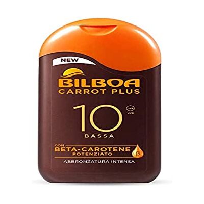 Bilboa , Lait solaire Carrot Plus SPF 10, bronzant corps, formule au bétacarotène pour un bronzage intense et durable, résistant à l'eau, testé dermatologiquement, 200 ml Bilboa , Lait solaire Carrot Plus SPF 10, bronzant corps, formule au bétacarotène pour un bronzage intense et durable, résistant à l'eau, testé dermatologiquement, 200 ml