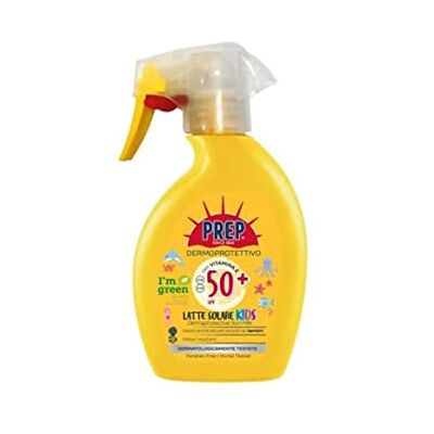 PREP , Lait solaire Kids Dermoprotecteur SPF 50+, spray solaire pour enfants, protection solaire rayons UVA et UVB, avec glycérine et vitamine E, testé dermatologiquement, format 200 ml PREP , Lait solaire Kids Dermoprotecteur SPF 50+, spray solaire pour enfants, protection solaire rayons UVA et UVB, avec glycérine et vitamine E, testé dermatologiquement, format 200 ml