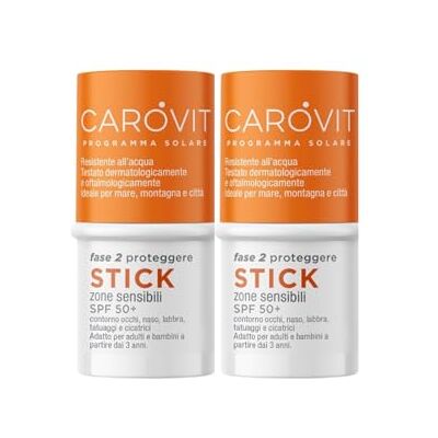 Carovit Protection solaire Stick, SPF 50+, protège contre UVB et UVA, bâton solaire transparent pour zones sensibles, 2 paquets Carovit Protection solaire Stick, SPF 50+, protège contre UVB et UVA, bâton solaire transparent pour zones sensibles, 2 paquets