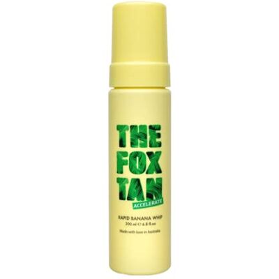 The Fox Tan Rapid Banana Whip accélérateur de bronzage sans autobronzant, booster de mélanine visage et corps, pour soleil et solarium, 200 ml The Fox Tan Rapid Banana Whip accélérateur de bronzage sans autobronzant, booster de mélanine visage et corps, pour soleil et solarium, 200 ml