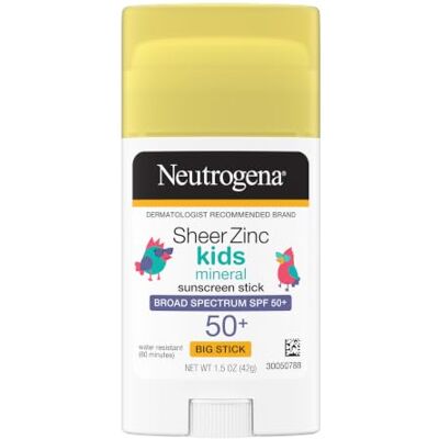 Neutrogena Sheer Zinc Oxide Bâton de crème solaire minérale pour enfants, SPF 50 Plus, protection UVA/UVB à large spectre, bâton de crème solaire résistant à l'eau, doux pour les peaux sensibles Neutrogena Sheer Zinc Oxide Bâton de crème solaire minérale pour enfants, SPF 50 Plus, protection UVA/UVB à large spectre, bâton de crème solaire résistant à l'eau, doux pour les peaux sensibles