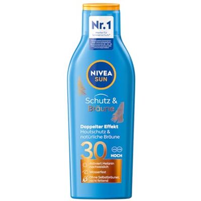Beiersdorf NIVEA Sun Protection & Bronzage Crème solaire SPF 30 (200 ml), lait solaire à l'extrait de pro-mélanine pour un bronzage uniforme, protection solaire immédiate avec système de filtration UVA/UVB Beiersdorf NIVEA Sun Protection & Bronzage Crème solaire SPF 30 (200 ml), lait solaire à l'extrait de pro-mélanine pour un bronzage uniforme, protection solaire immédiate avec système de filtration UVA/UVB