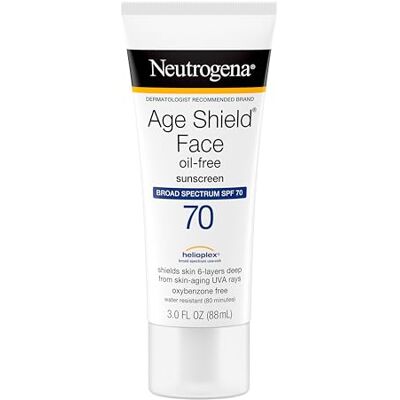 Neutrogena Age Shield Lotion solaire anti-oxydante pour le visage avec large spectre SPF 70, crème solaire hydratante sans huile et non comédogène pour prévenir les signes du vieillissement, 100 ml Neutrogena Age Shield Lotion solaire anti-oxydante pour le visage avec large spectre SPF 70, crème solaire hydratante sans huile et non comédogène pour prévenir les signes du vieillissement, 100 ml