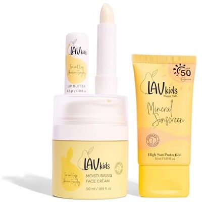 LAV KIDS Coffret Soin Solaire Enfant, Crème Hydratante Visage, Écran Solaire Minéral SPF 50, Beurre à Lèvres, 3 Produits LAV KIDS Coffret Soin Solaire Enfant, Crème Hydratante Visage, Écran Solaire Minéral SPF 50, Beurre à Lèvres, 3 Produits