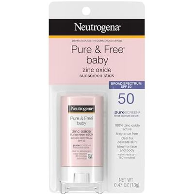 Neutrogena Pure & Free Baby Mineral Sunscreen Stick with Broad Spectrum SPF 50 & Zinc Oxide, Water-Resistant, Hypoallergenic, Paraben-, Dye- & PABA-Free Baby Face & Body Sunscreen, 0.47 oz Neutrogena Pure & Free Baby Mineral Sunscreen Stick with Broad Spectrum SPF 50 & Zinc Oxide, Water-Resistant, Hypoallergenic, Paraben-, Dye- & PABA-Free Baby Face & Body Sunscreen, 0.47 oz
