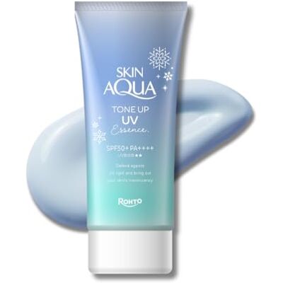 SKIN AQUA Tone Up UV Essence Sunscreen, éclaircissant et finition claire, bleu, 80 g, SPF50+ PA++++ SKIN AQUA Tone Up UV Essence Sunscreen, éclaircissant et finition claire, bleu, 80 g, SPF50+ PA++++