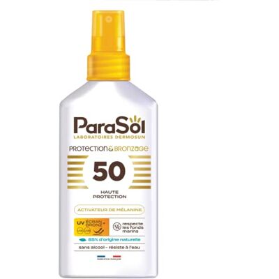 Parasol Protection & Bronzage FPS 50 Soin solaire visage et corps haute protection Activateur de mélanine Protection UVA/UVB Résistant à l'eau Fabriqué en France Parasol Protection & Bronzage FPS 50 Soin solaire visage et corps haute protection Activateur de mélanine Protection UVA/UVB Résistant à l'eau Fabriqué en France