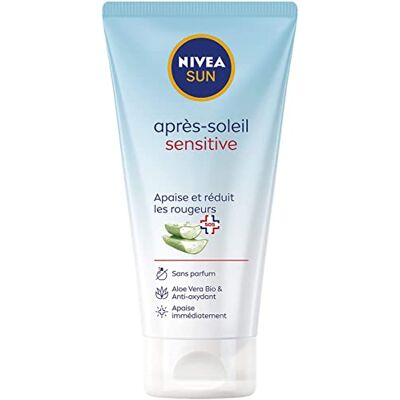 NIVEA SUN Gel après-soleil Sensitive SOS (1 x 175 ml), gel aloe vera bio hydratant et apaisant, après-soleil sans parfum spécial peau sensible NIVEA SUN Gel après-soleil Sensitive SOS (1 x 175 ml), gel aloe vera bio hydratant et apaisant, après-soleil sans parfum spécial peau sensible