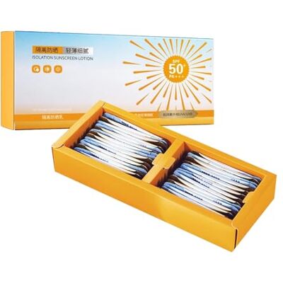 YOENBG Lot de 30 mini écrans solaires de voyage SPF 50+, formule végétalienne et sans huile, crème solaire imperméable et résistante à la transpiration pour peaux sensibles (1 boîte/30 pièces) YOENBG Lot de 30 mini écrans solaires de voyage SPF 50+, formule végétalienne et sans huile, crème solaire imperméable et résistante à la transpiration pour peaux sensibles (1 boîte/30 pièces)