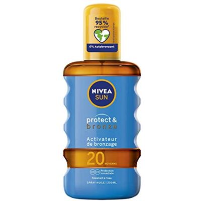 NIVEA SUN Spray huile activateur de bronzage Protect & Bronze FPS 20 (1 x 200 ml), huile solaire avec protection solaire UVA/UVB pour un hâle naturellement bronzé NIVEA SUN Spray huile activateur de bronzage Protect & Bronze FPS 20 (1 x 200 ml), huile solaire avec protection solaire UVA/UVB pour un hâle naturellement bronzé