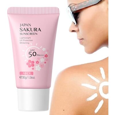 Kasmole Corps de crème solaire solaire Sakura SPF50 La crème solaire Sakura imperméable et hydratante naturelle de 30 g bloque les rayons UVA, UVB et HEV Kasmole Corps de crème solaire solaire Sakura SPF50 La crème solaire Sakura imperméable et hydratante naturelle de 30 g bloque les rayons UVA, UVB et HEV
