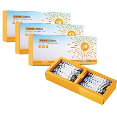 YOENBG Lot de 30 mini écrans solaires de voyage SPF 50+, formule végétalienne et sans huile, crème solaire imperméable et résistante à la transpiration pour peaux sensibles (3 boîtes/90 pièces) YOENBG Lot de 30 mini écrans solaires de voyage SPF 50+, formule végétalienne et sans huile, crème solaire imperméable et résistante à la transpiration pour peaux sensibles (3 boîtes/90 pièces)