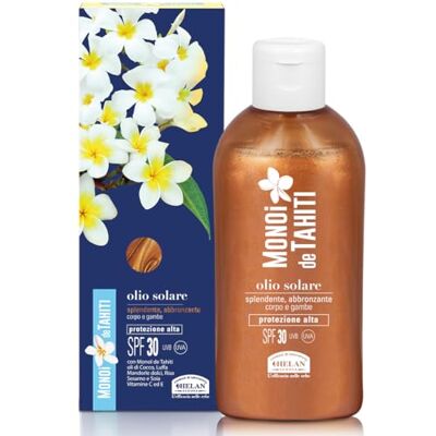 Helan Monoï de Tahiti Huile bronzante brillante SPF 30 pour corps et jambes avec huiles de noix de coco, amandes douces et sésame, vitamines C et E Protection solaire 30, 150 ml, fabriquée en Helan Monoï de Tahiti Huile bronzante brillante SPF 30 pour corps et jambes avec huiles de noix de coco, amandes douces et sésame, vitamines C et E Protection solaire 30, 150 ml, fabriquée en