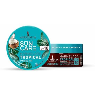 Afrodita Cosmetics Marmelade Bronzante Tropical SPF 10, Accélérateur de Bronzage au Coco, Beurre de Karité et Cacao, Soin Corps Vegan pour Bronzage Doré Naturel, 200 ml Afrodita Cosmetics Marmelade Bronzante Tropical SPF 10, Accélérateur de Bronzage au Coco, Beurre de Karité et Cacao, Soin Corps Vegan pour Bronzage Doré Naturel, 200 ml
