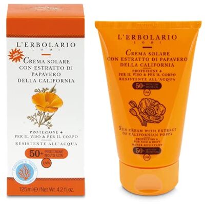 L'Erbolario Crème solaire pour le visage et le corps SPF 50+, protection haute, résistante à l'eau, idéale pour les premiers jours de l'exposition et pour les enfants, format 125 ml L'Erbolario Crème solaire pour le visage et le corps SPF 50+, protection haute, résistante à l'eau, idéale pour les premiers jours de l'exposition et pour les enfants, format 125 ml