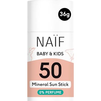 Naïf Stick de protection solaire Minéral pour bébés et enfants SPF 50 stick sans microplastiques 0% parfum protection UVA et UVB résistant à l'eau testé dermatologiquement 36G Naïf Stick de protection solaire Minéral pour bébés et enfants SPF 50 stick sans microplastiques 0% parfum protection UVA et UVB résistant à l'eau testé dermatologiquement 36G