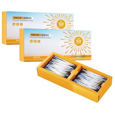 YOENBG Lot de 30 mini écrans solaires de voyage SPF 50+, formule végétalienne et sans huile, crème solaire imperméable et résistante à la transpiration pour peaux sensibles (2 boîtes/60 pièces) YOENBG Lot de 30 mini écrans solaires de voyage SPF 50+, formule végétalienne et sans huile, crème solaire imperméable et résistante à la transpiration pour peaux sensibles (2 boîtes/60 pièces)