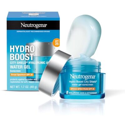Neutrogena Hydro Boost City Shield Water Gel with Hydratant Hyaluronic Acid, Antioxydants, and Broad Spectrum SPF 25 Sunscreen, Oil-Free, Alcohol-Free, Non-Comedogenic, 1.7oz Neutrogena Hydro Boost City Shield Water Gel with Hydratant Hyaluronic Acid, Antioxydants, and Broad Spectrum SPF 25 Sunscreen, Oil-Free, Alcohol-Free, Non-Comedogenic, 1.7oz