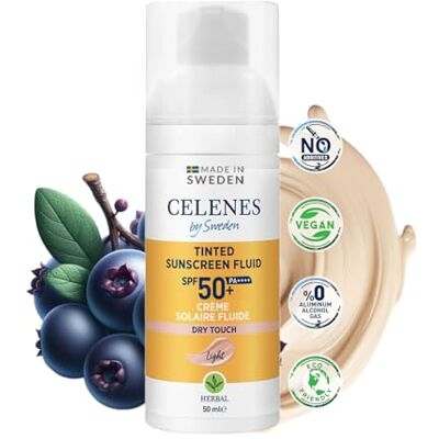 Celenes By Sweden Fluide Solaire Teinté, Toucher Sec aux Herbe SPF 50 Creme Solaire 50 Protection Large Spectre, Toutes Peaux, Creme Solaire Visage Contre La Lumière Bleue, Végan Crème Solaire 50 ml Celenes By Sweden Fluide Solaire Teinté, Toucher Sec aux Herbe SPF 50 Creme Solaire 50 Protection Large Spectre, Toutes Peaux, Creme Solaire Visage Contre La Lumière Bleue, Végan Crème Solaire 50 ml